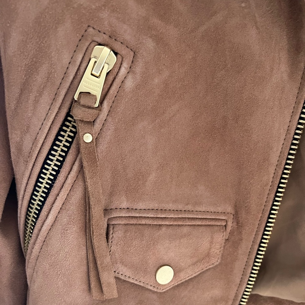 All Saints Luna Suede Biker Jacket XS Tan Brown - Picture 6 of 16
